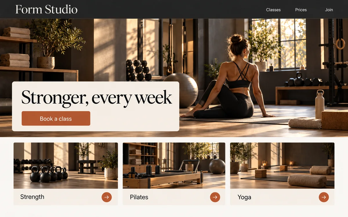 Fitness studio website concept design